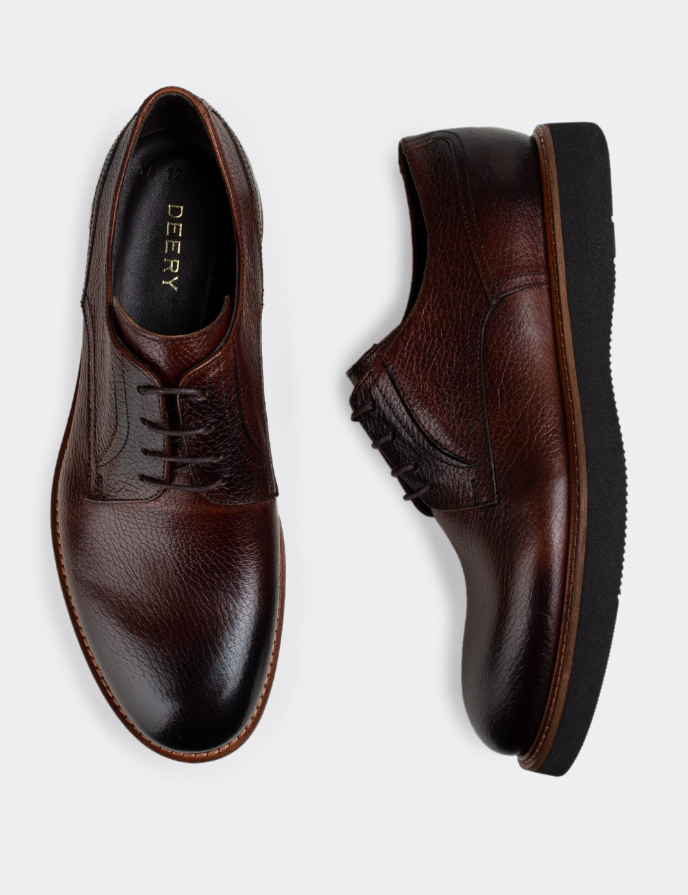 Brown  Leather Lace-up Shoes - 01294MKHVE18