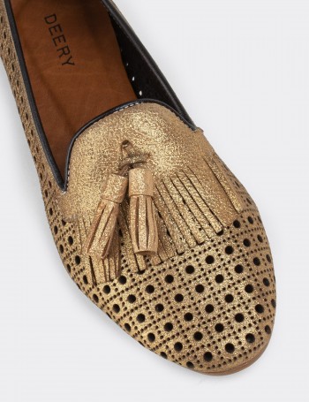 Gold  Leather Loafers - E3212ZALTC01