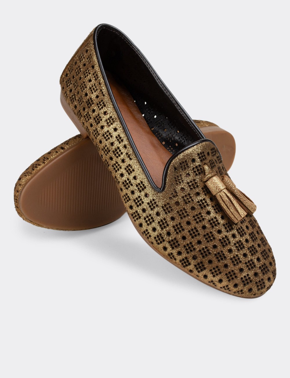 Gold  Leather Loafers - E3204ZALTC01