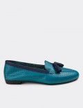 Blue Calfskin Leather Loafers