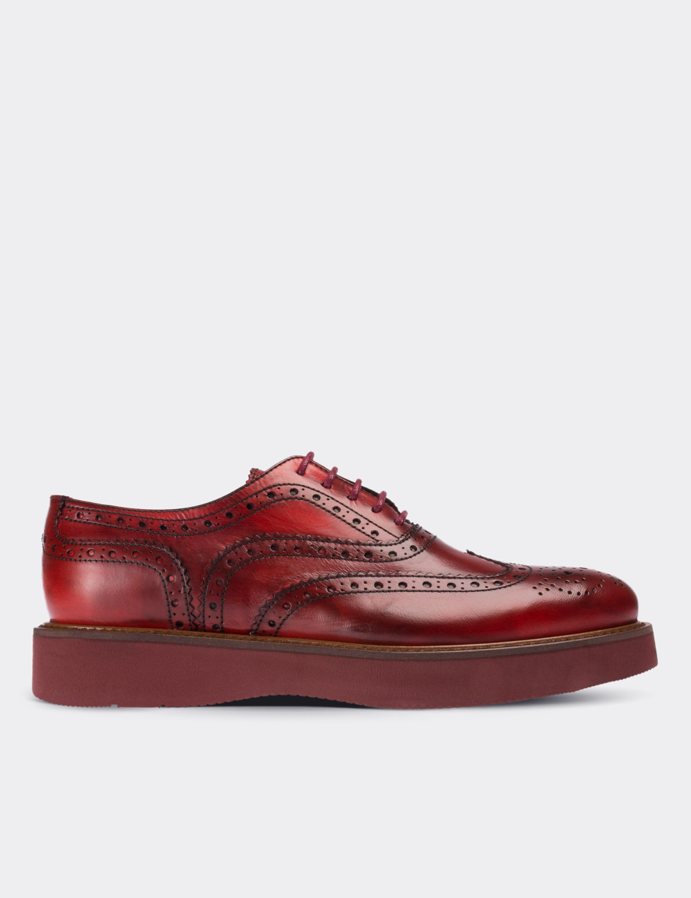 Red  Leather Lace-up Shoes - 01418ZKRME01