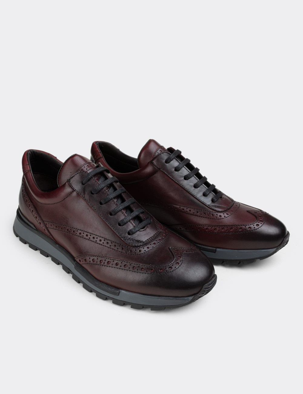 Burgundy  Leather Sneakers - 00750MBRDT02