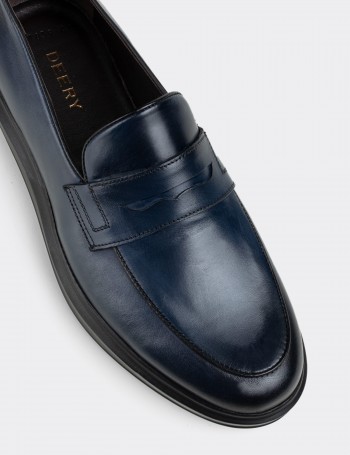 Blue  Leather Loafers - 01839MMVIP01
