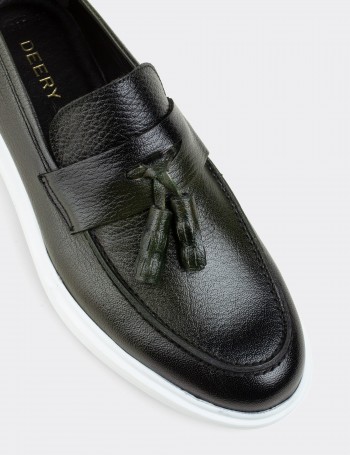 Green  Leather Loafers - 01587MYSLP03