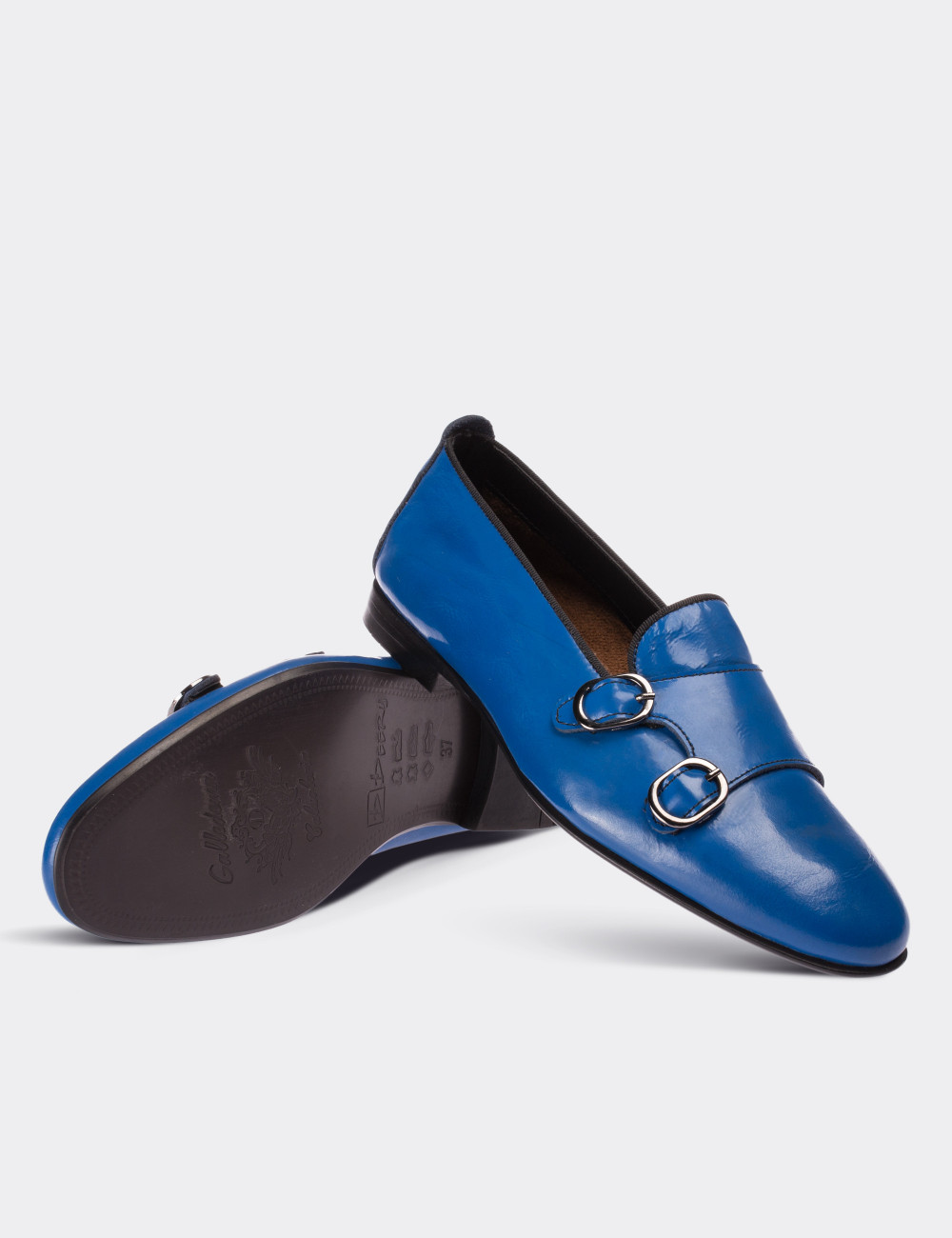 ladies blue leather loafers