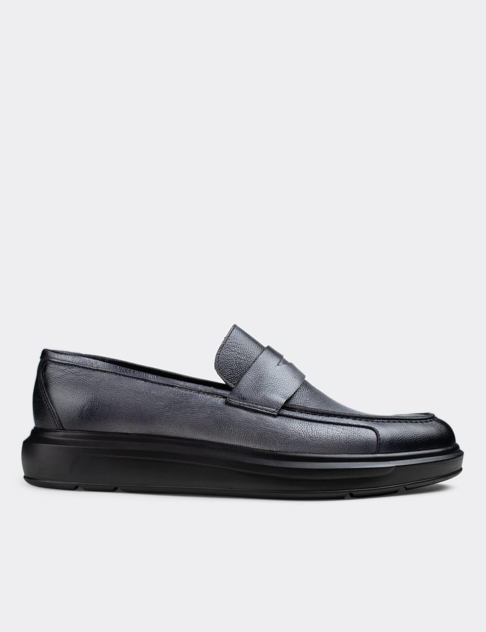 Gray  Leather Loafers - 01564MGRIP12