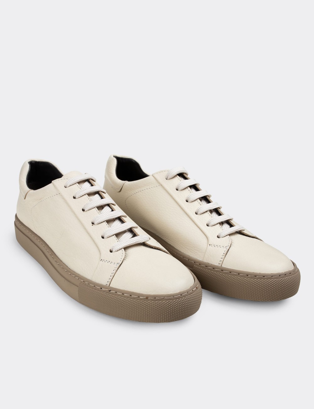 Beige  Leather Sneakers - 01829MBEJC01