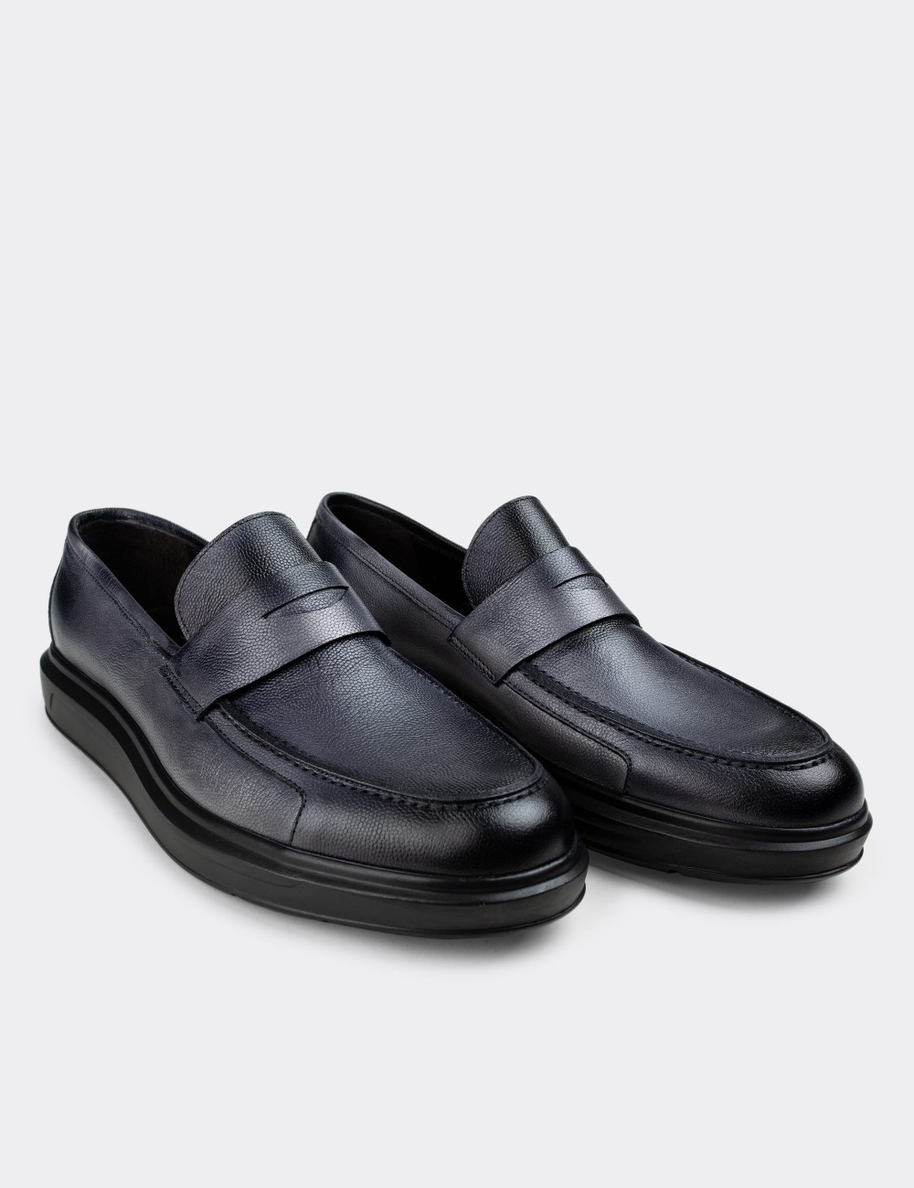 Gray  Leather Loafers - 01564MGRIP12