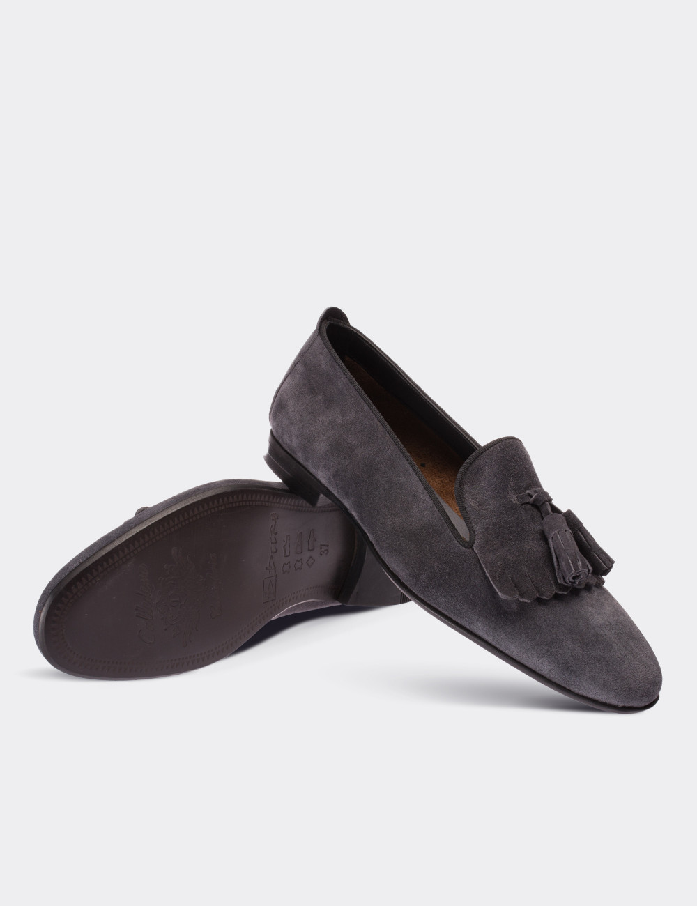 Gray Suede Leather Loafers - 01612ZGRIM01