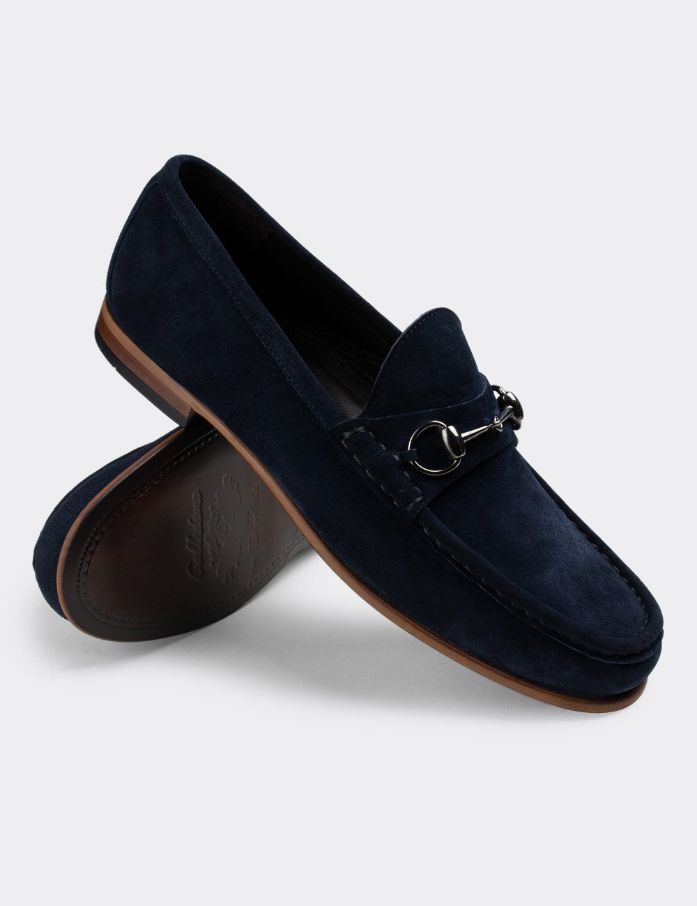 Navy Suede Leather Loafers - 01649MLCVM01
