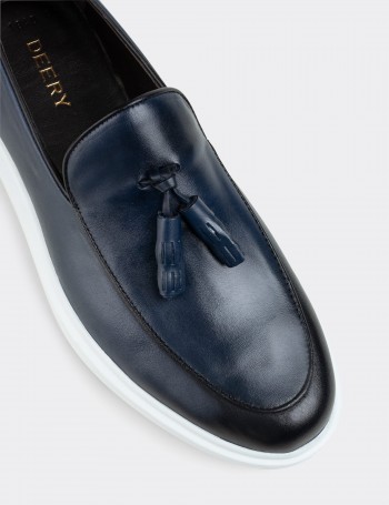 Blue  Leather Loafers - 01840MMVIP01