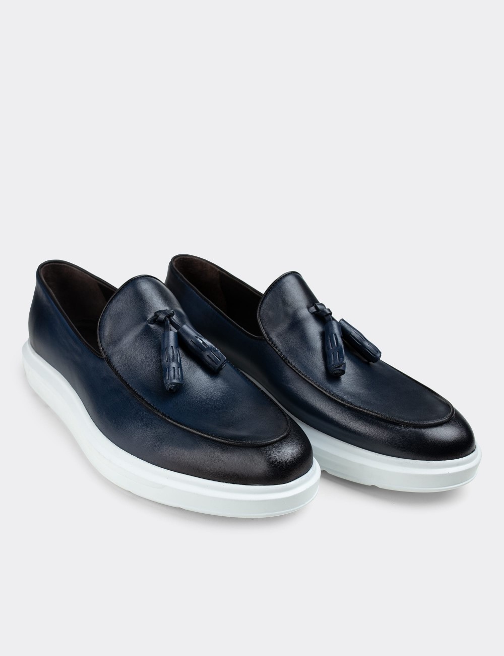 Blue  Leather Loafers - 01840MMVIP01