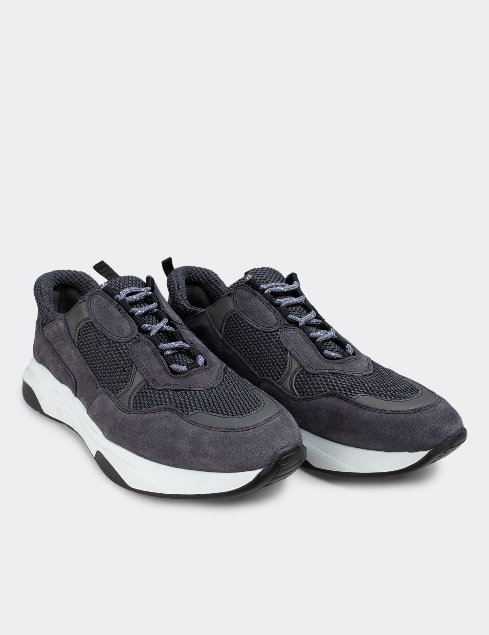 Gray Suede Leather Sneakers - 01724MGRIE02