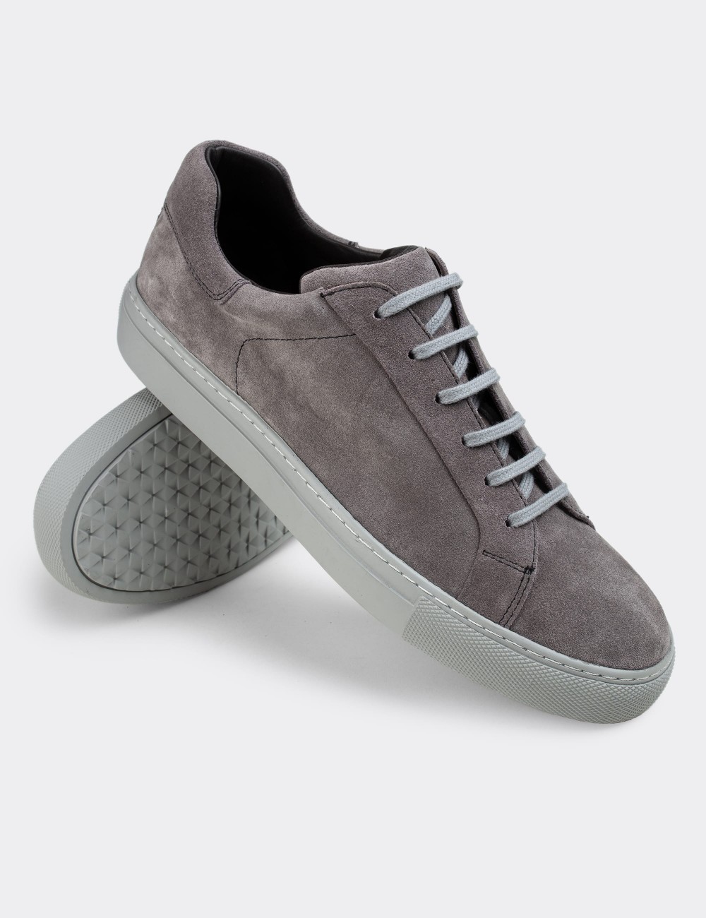 Gray Suede Leather Sneakers - 01829MGRIC01