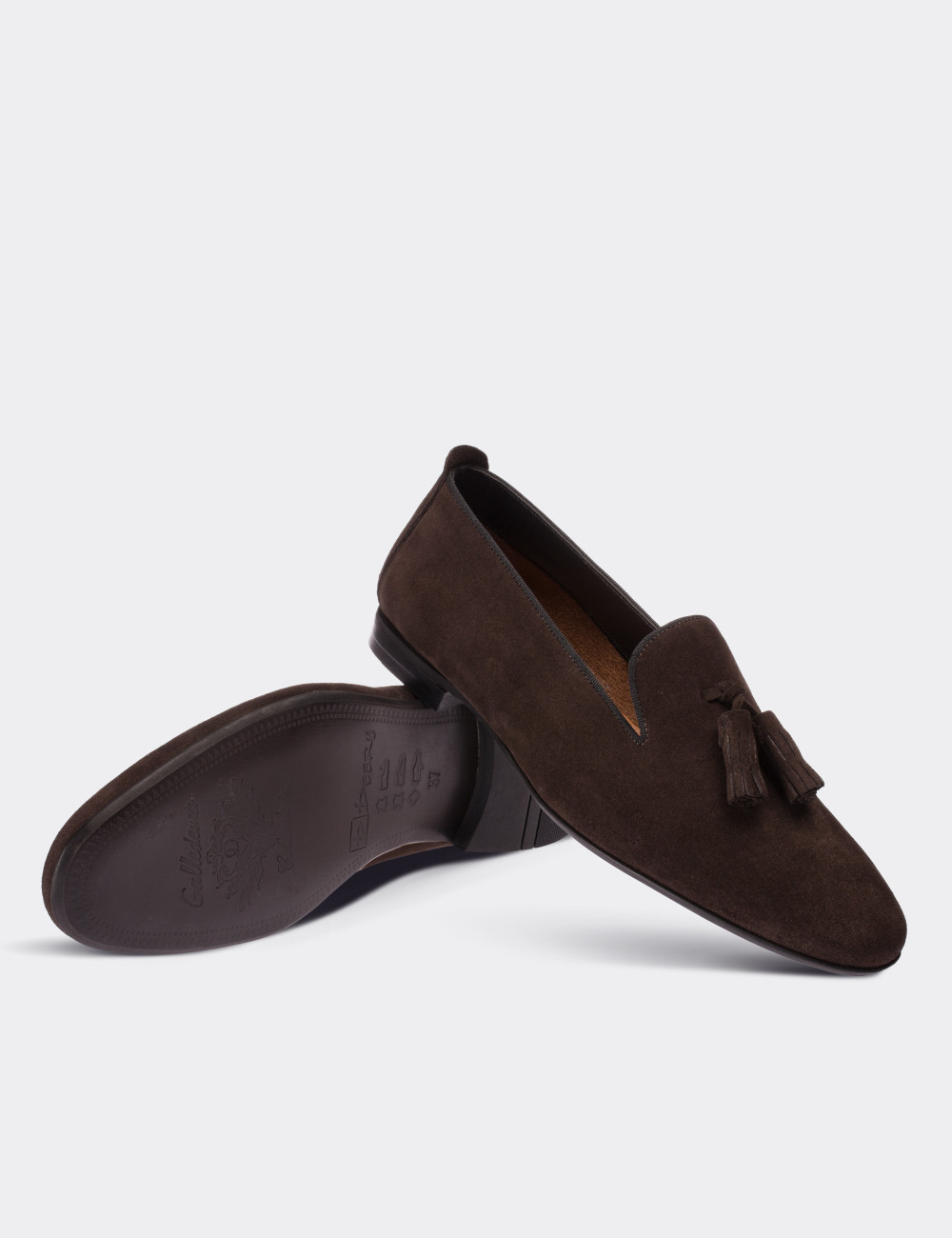 Brown Suede Leather Loafers - 01613ZKHVM02