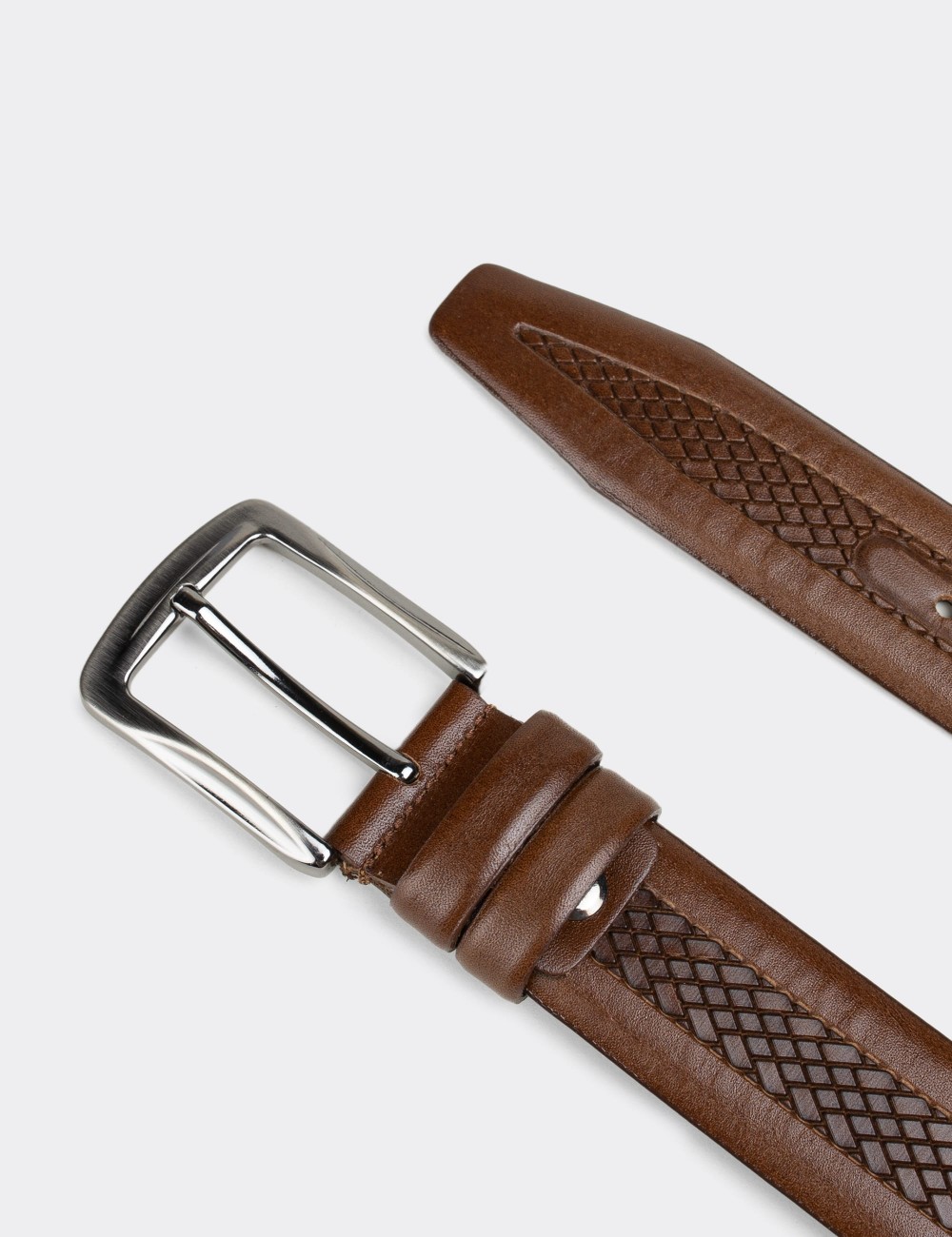  Leather Brown Men's Belt - K0401MKHVW01