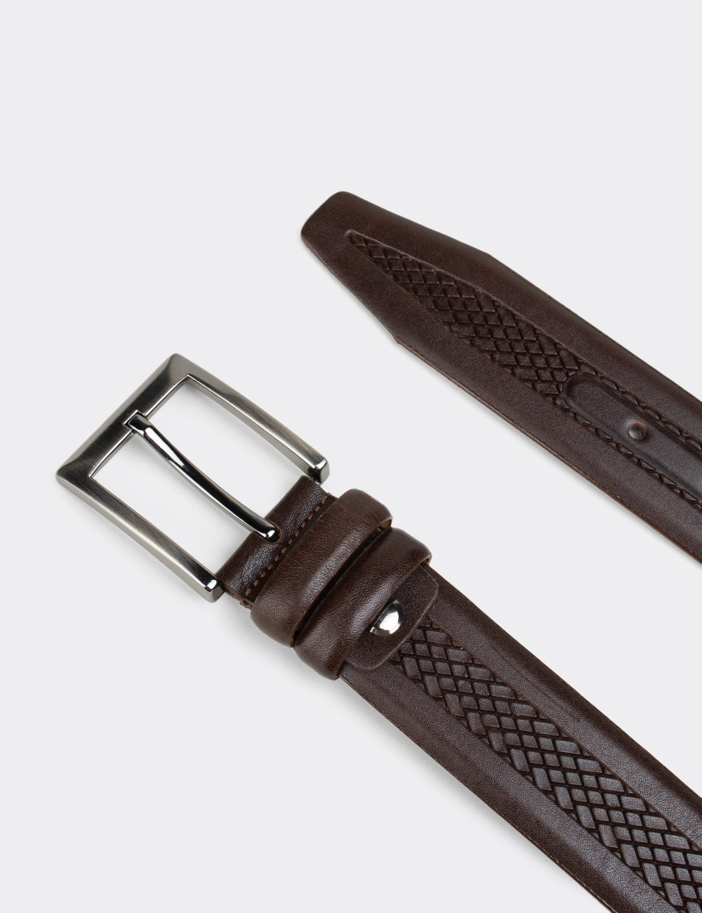  Leather Brown Men's Belt - K0401MKHVW02