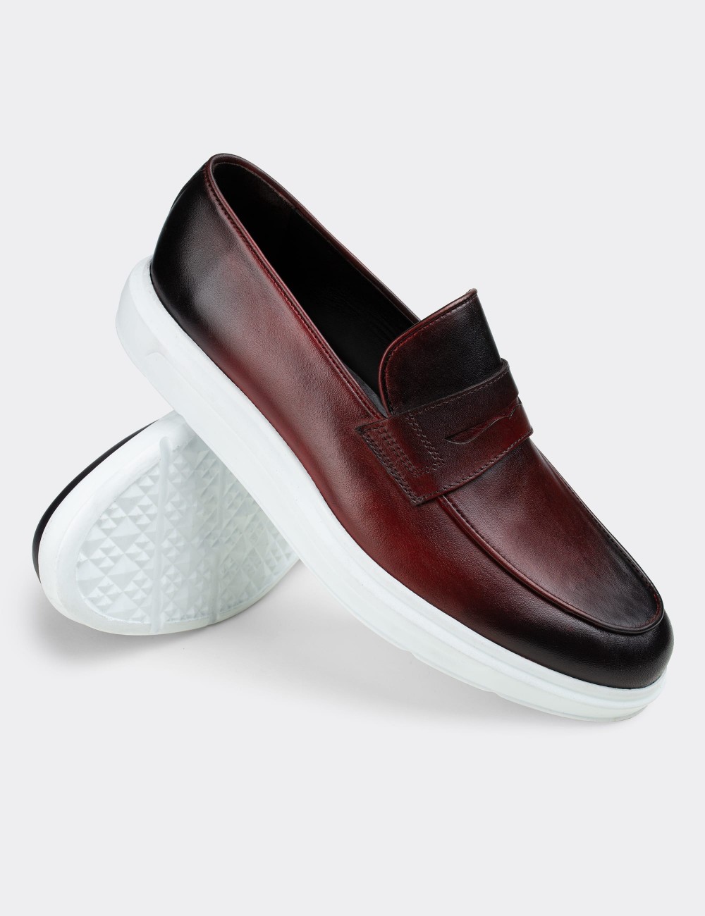 Burgundy  Leather Loafers - 01839MBRDP01