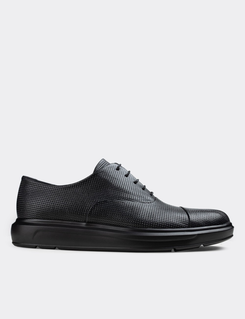 Black  Leather Lace-up Shoes - 01832MSYHP06