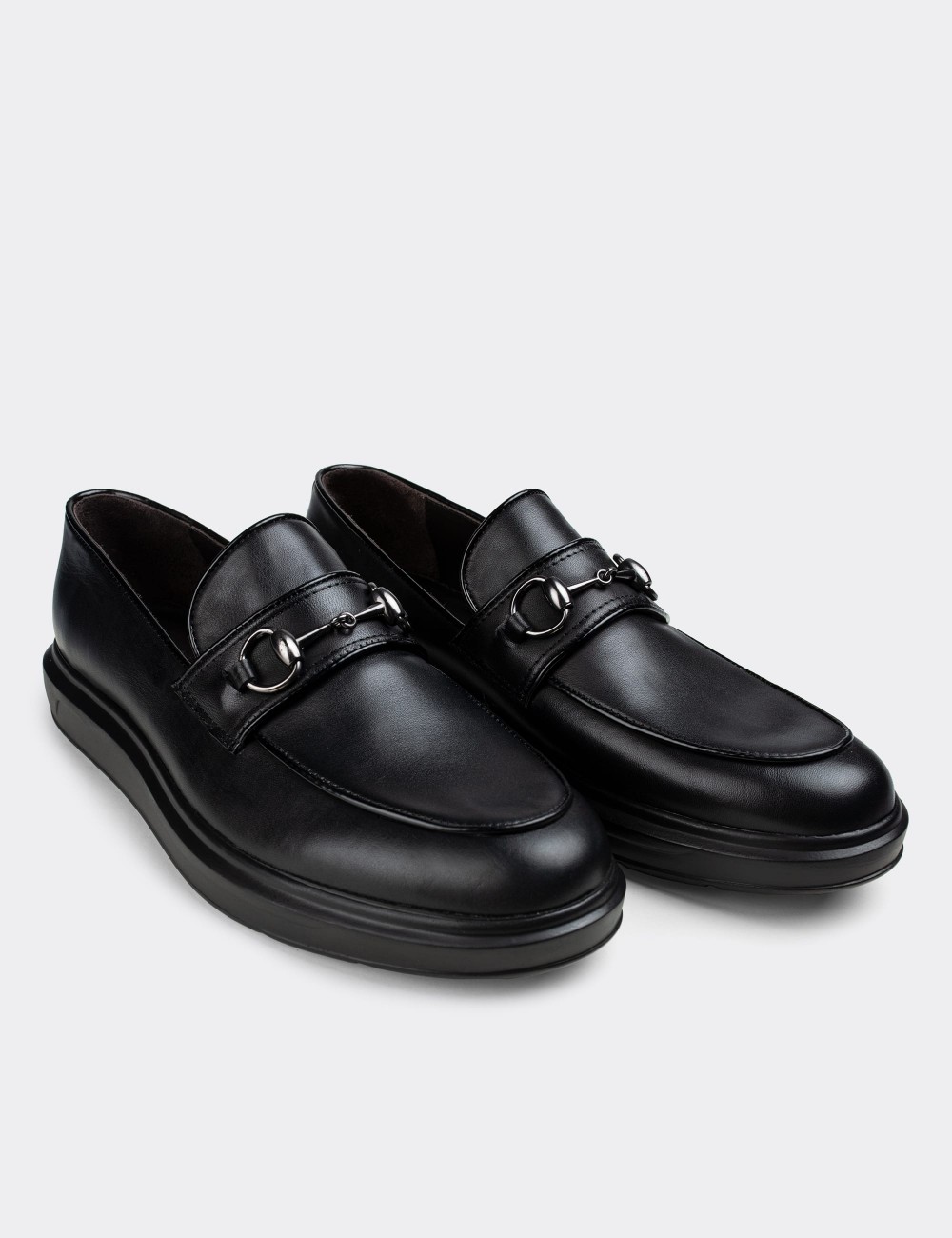 Black  Leather Loafers - 01842MSYHP01