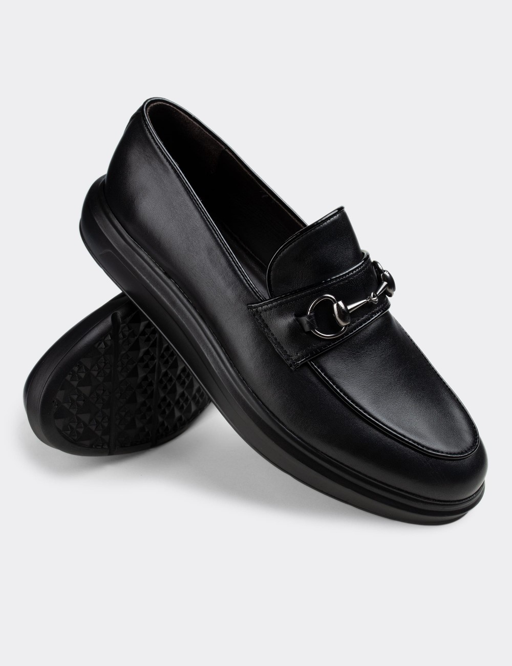Black  Leather Loafers - 01842MSYHP01