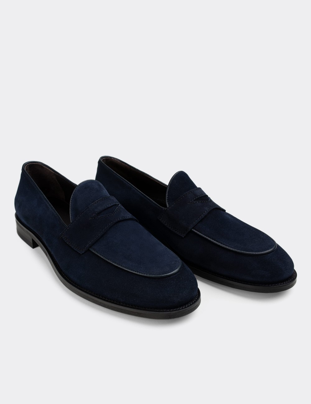 Navy Suede Leather Loafers - 01845MLCVN01