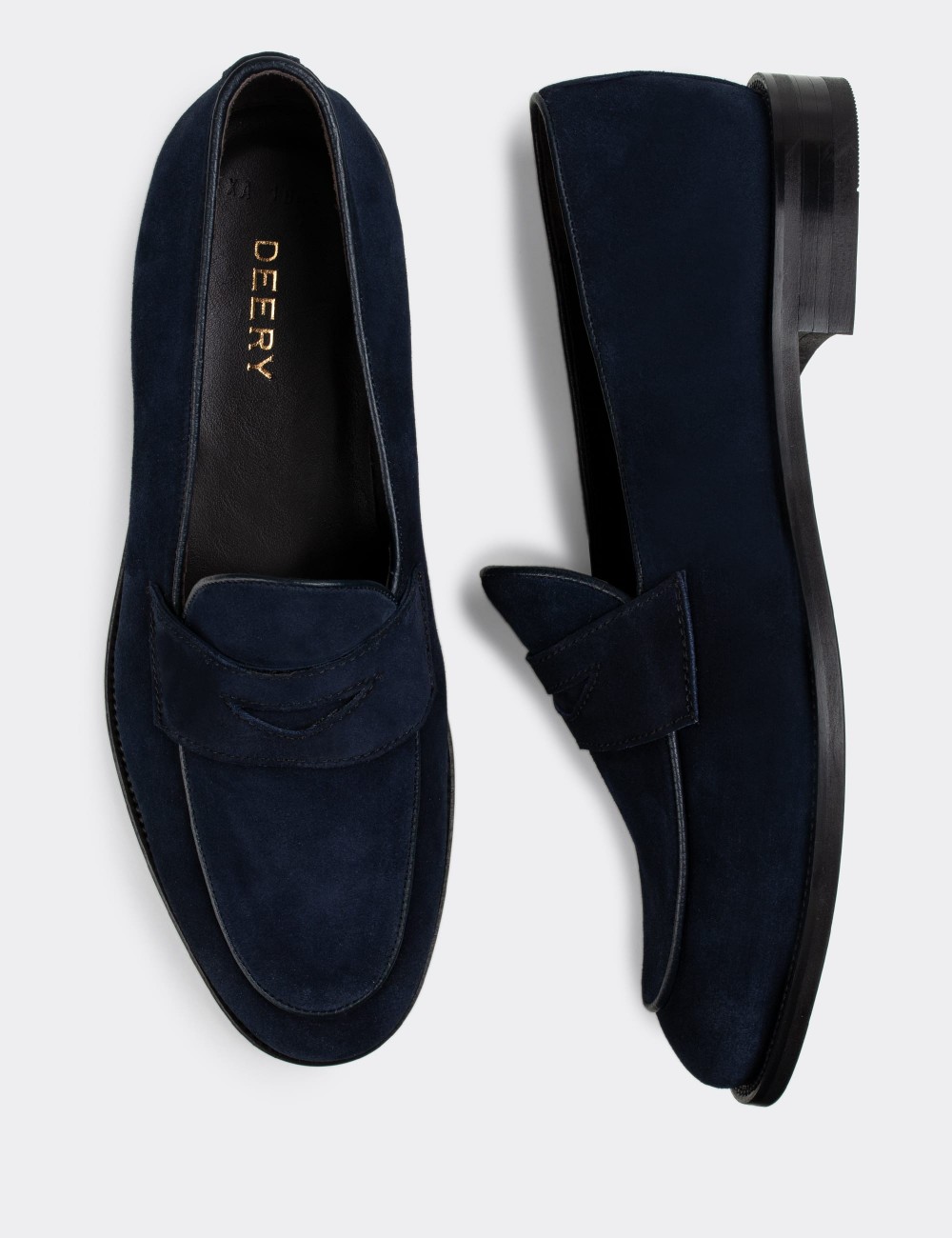 Navy Suede Leather Loafers - 01845MLCVN01