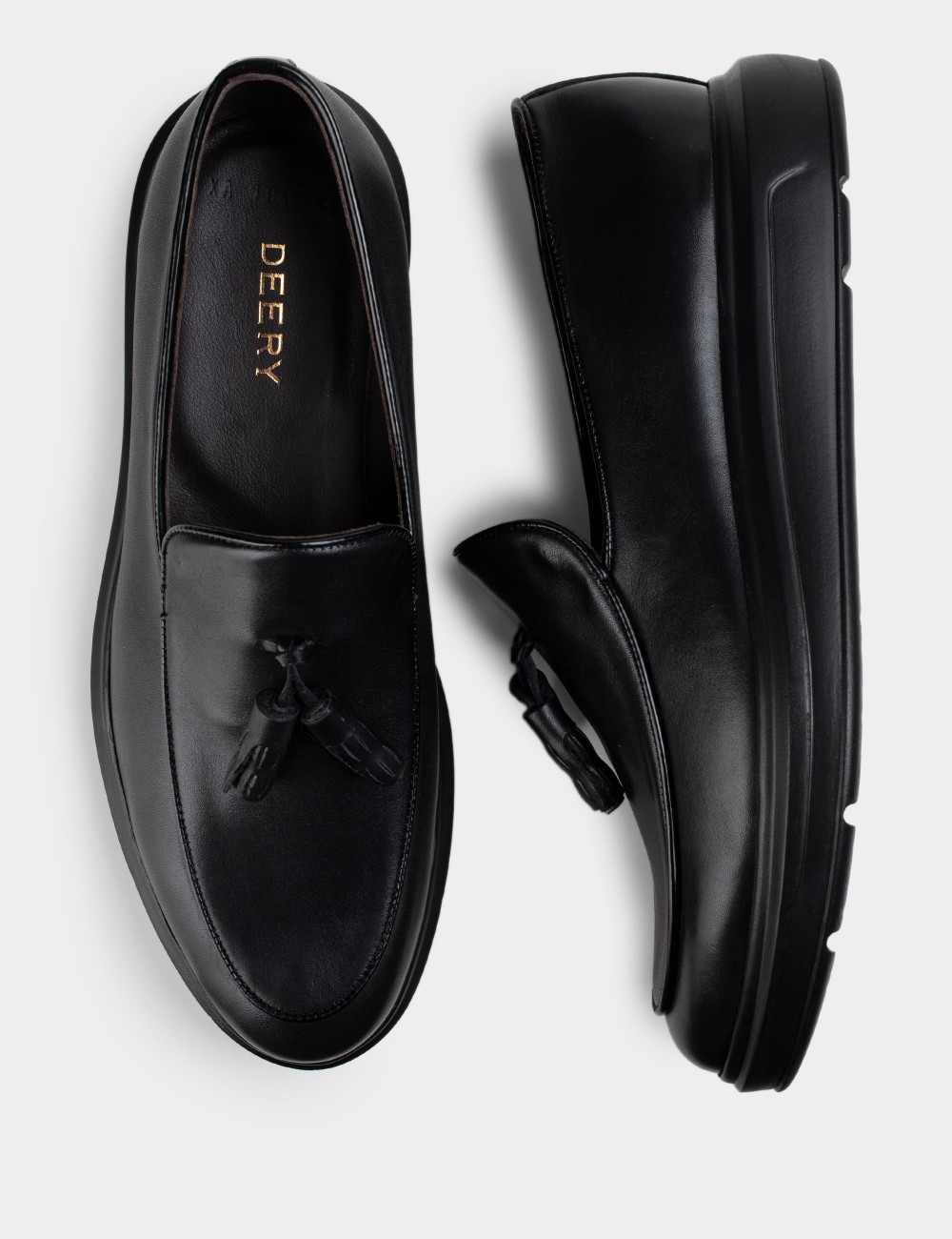 Black  Leather Loafers - 01840MSYHP01