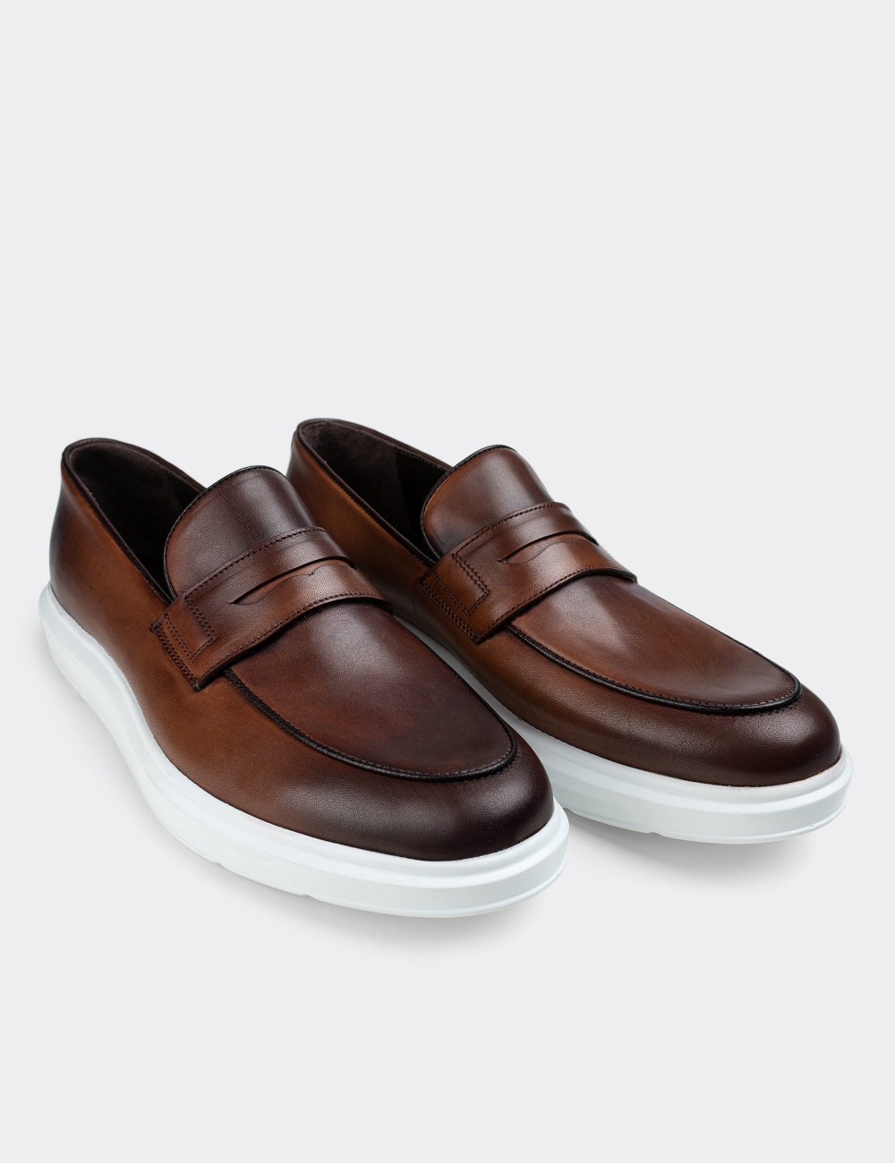 Tan  Leather Loafers - 01839MTBAP01