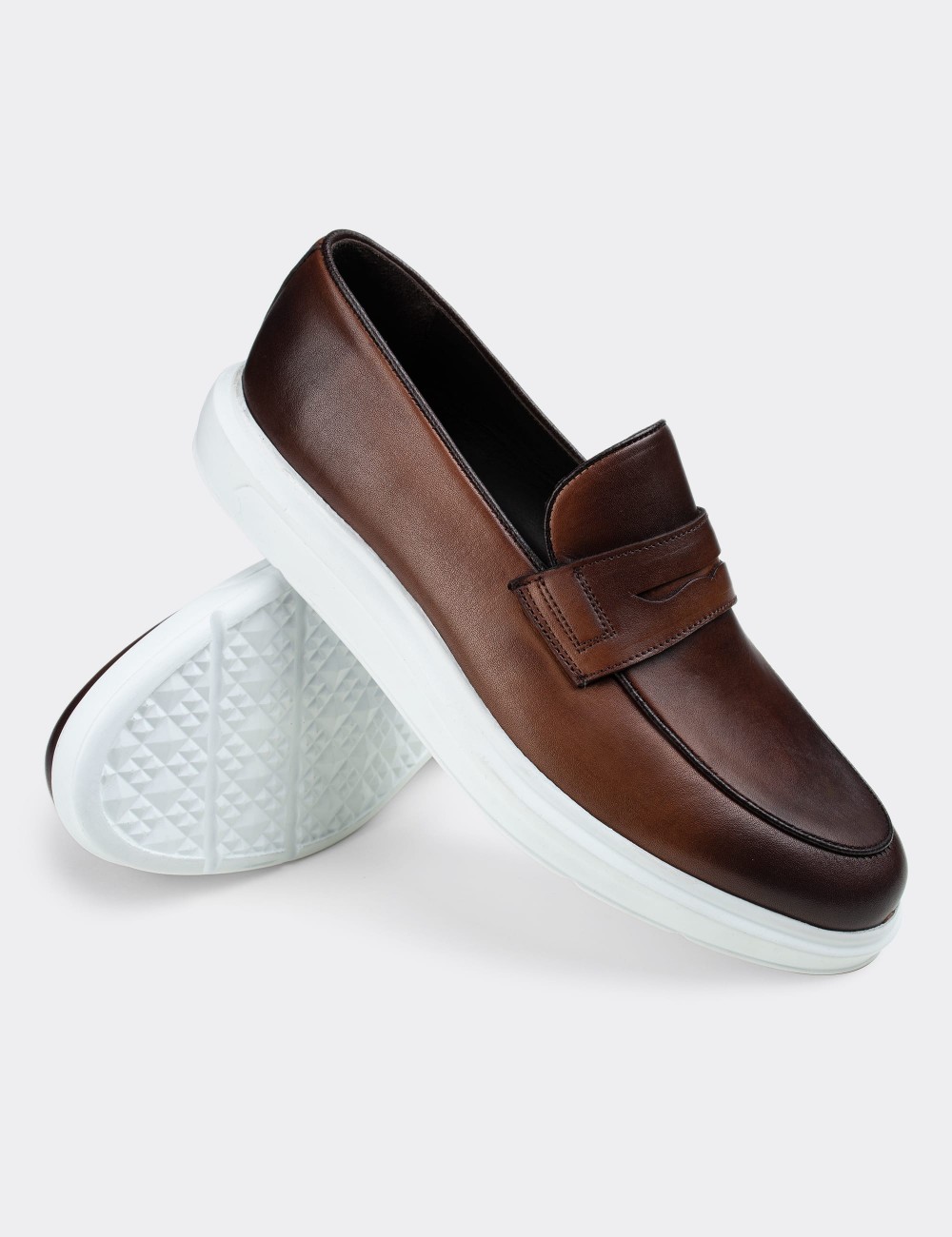 Tan  Leather Loafers - 01839MTBAP01