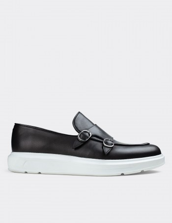 Black  Leather Loafers - 01843MSYHP01