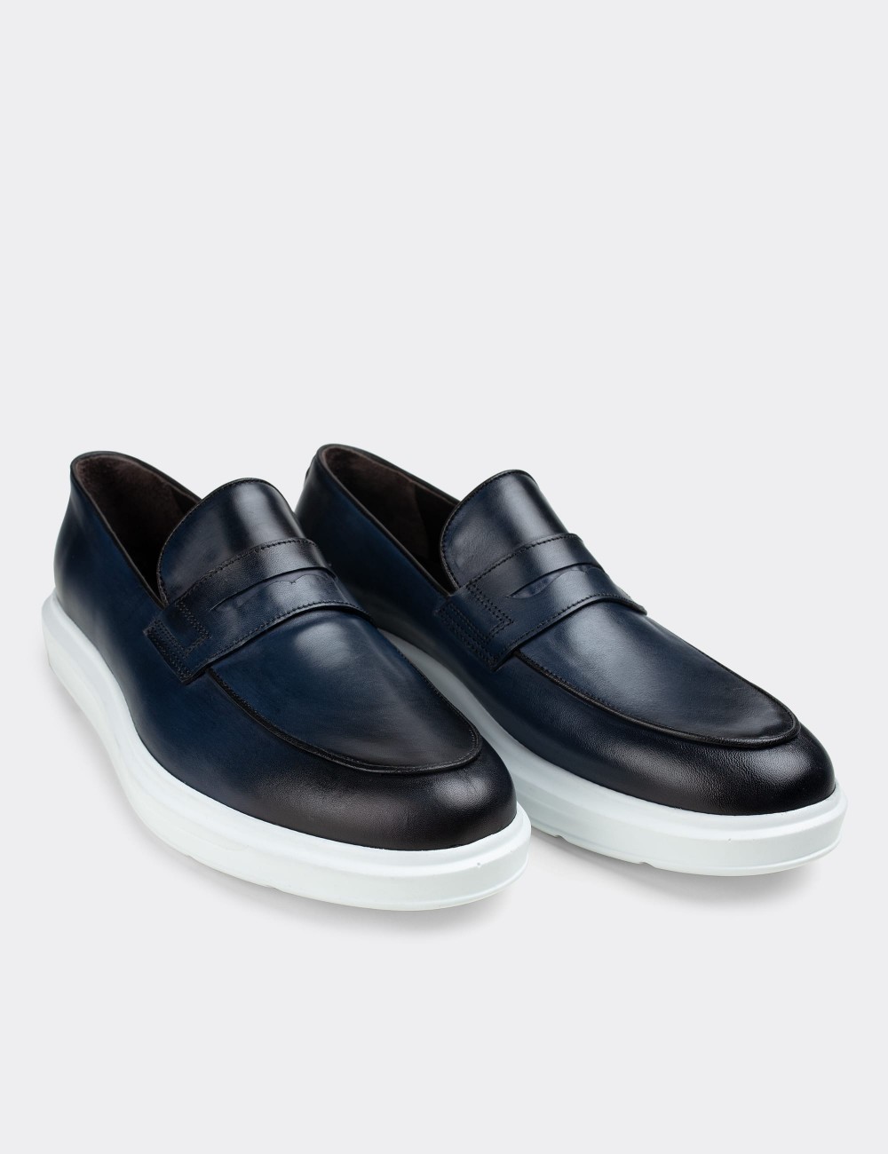 Blue  Leather Loafers - 01839MMVIP02