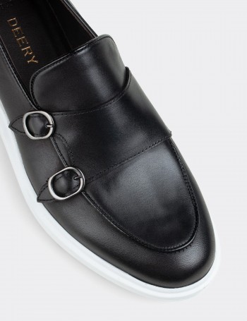 Black  Leather Loafers - 01843MSYHP01