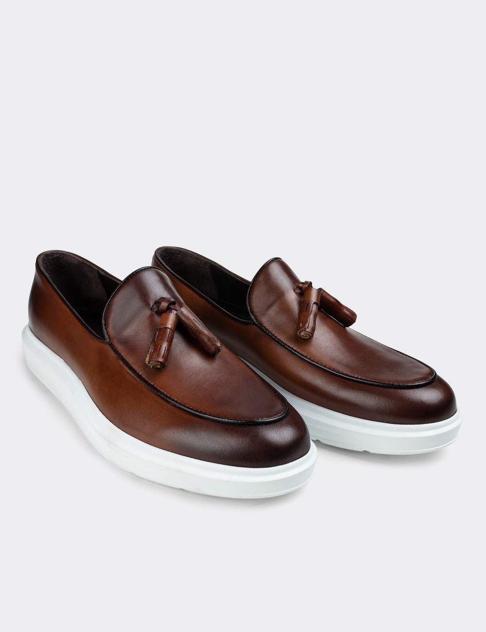 Tan  Leather Loafers - 01840MTBAP01