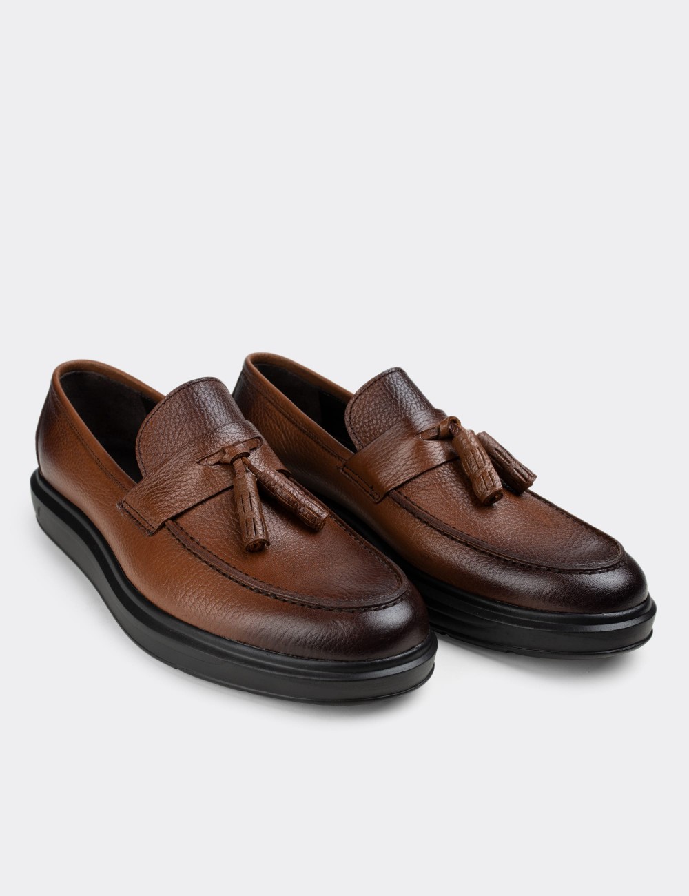 Tan  Leather Loafers - 01587MTBAP05