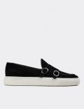 Black Suede Leather Double Monk-Strap Sneakers