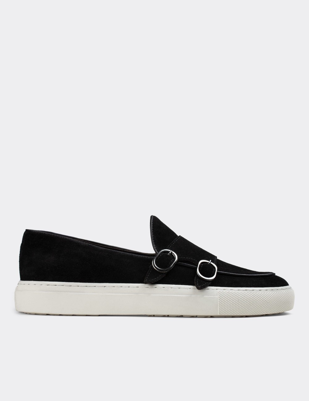 Black Suede Leather Double Monk-Strap Sneakers - 01846MSYHC01