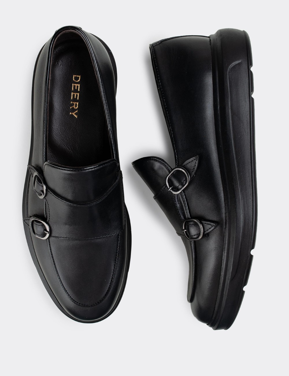 Black  Leather Loafers - 01843MSYHP02