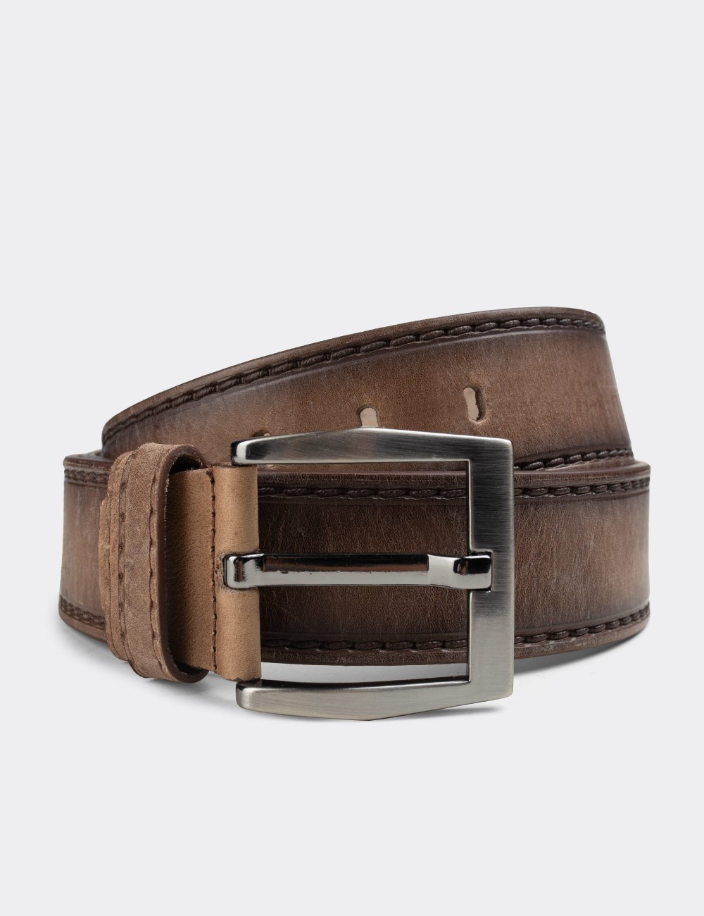 Leather Sandstone Vintage Men's Belt - K0107MVZNW01