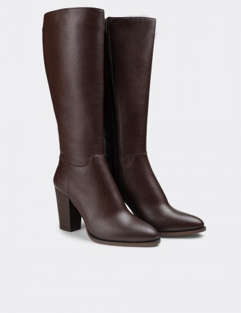 Brown  Leather Boots - E4411ZKHVC02