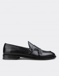 Black  Leather Double Monk-Strap Loafers