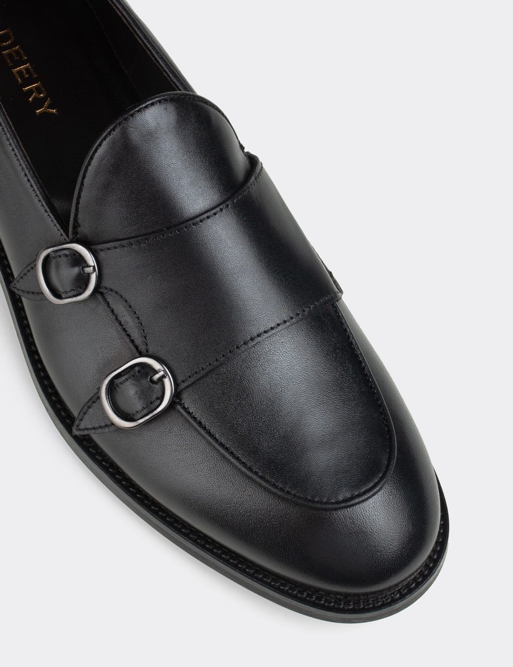 Black  Leather Double Monk-Strap Loafers - 01844MSYHN01
