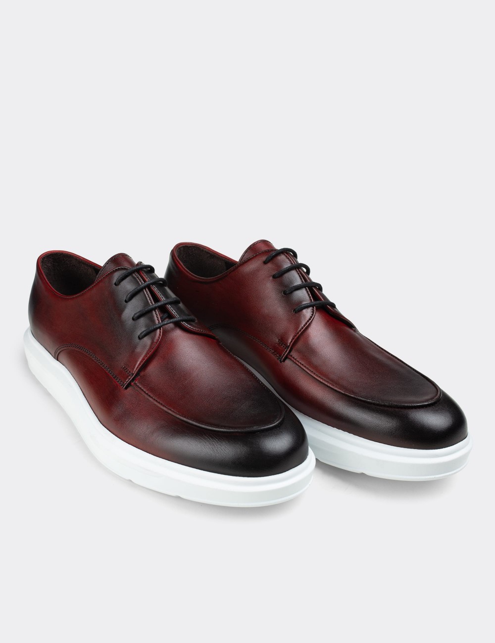 Burgundy  Leather Lace-up Shoes - 01841MBRDP01