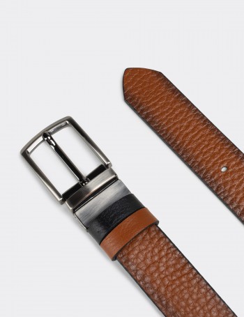  Leather Tan and Black Double Sided Men's Belt - K0405MTBAW01