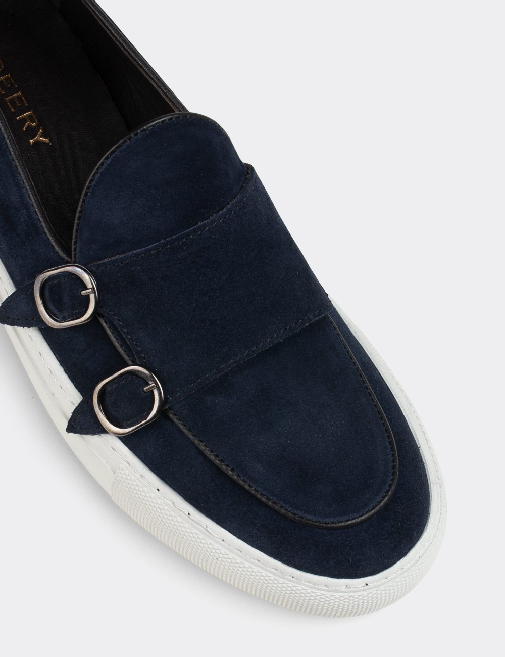 Navy Suede Leather Double Monk-Strap Sneakers - 01846MLCVC01