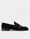 Black Suede Leather Double Monk-Strap Loafers