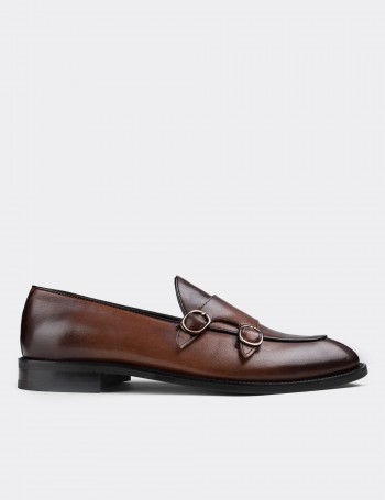 Tan  Leather Double Monk-Strap Loafers - 01844MTBAN01