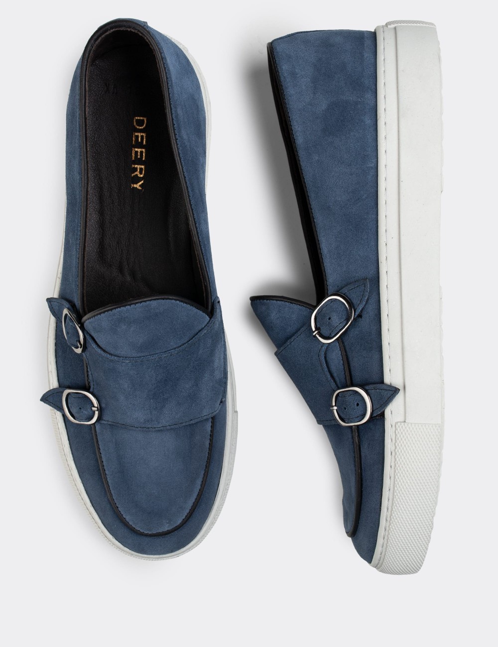 Blue Suede Leather Double Monk-Strap Sneakers - 01846MMVIC01