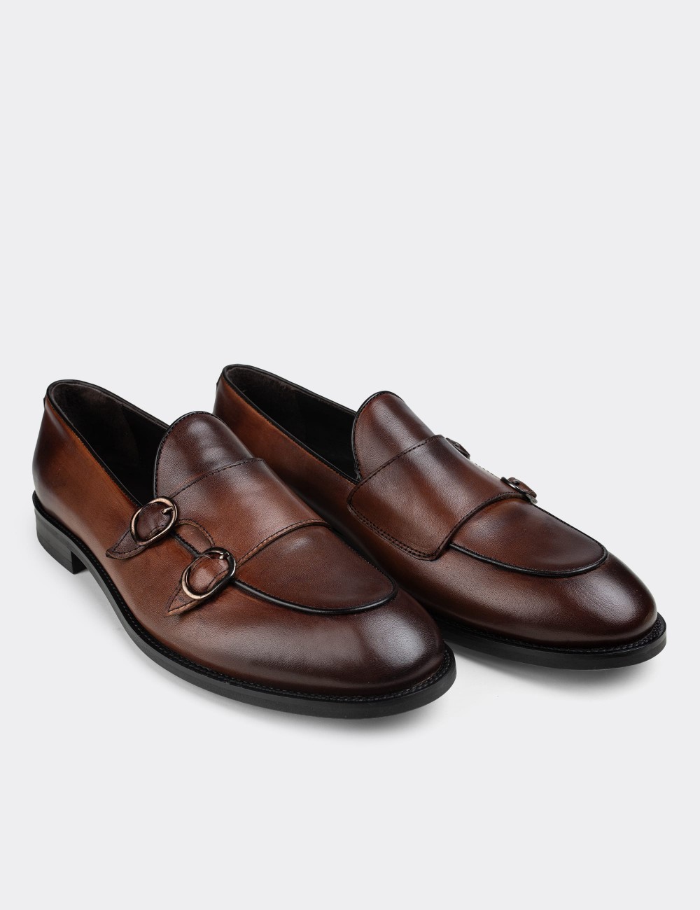 Tan  Leather Double Monk-Strap Loafers - 01844MTBAN01