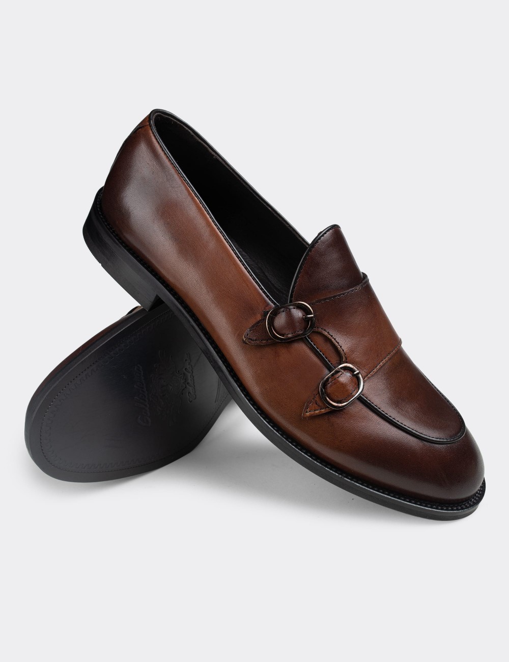 Tan  Leather Double Monk-Strap Loafers - 01844MTBAN01